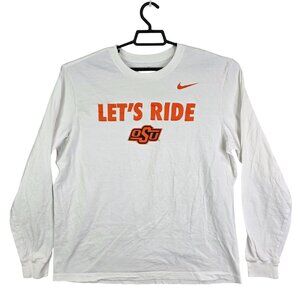 Mens White The Nike Tee Shirt OSU Let's Ride Crew Neck Long Sleeve Cotton XL